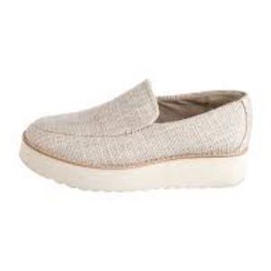 Vince Cream Textured Wedge Loafers Shoes Size: 9